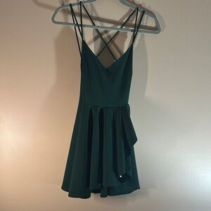 Windsor Dark Green Mini Dress with Spaghetti Straps